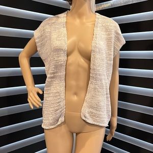 Saint Tropez West Cardigan Wrap Crochet Natural Beige Tan Small S Sweater Vest